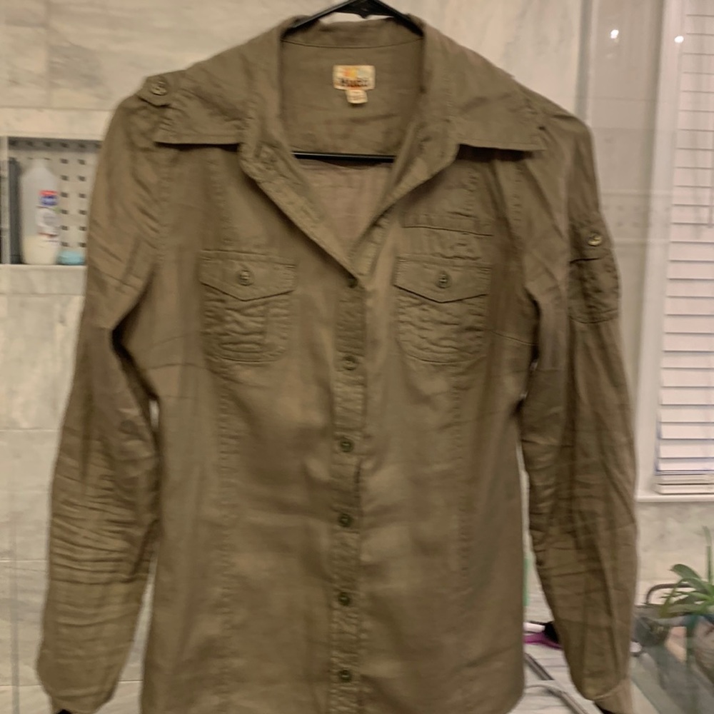 Olive green button down blouse